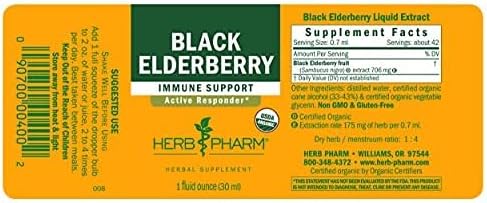 Herb Pharm Certified Organic Black Elderberry Liquid Extract, Immune Support, 1 Oz