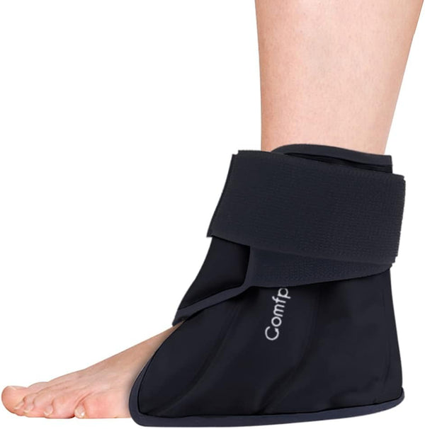 Ankle Ice Pack Wrap - Hot Cold Therapy Foot Ice Pack for Plantar Fasciitis, Achilles Tendonitis, Black