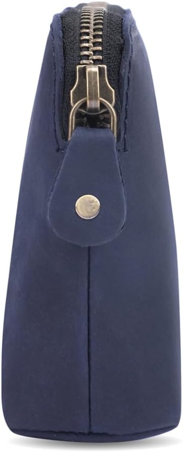 Leather Cosmetic Case, Zipper Coin Pouch, Makeup Bag with Zipper Closure in Blue