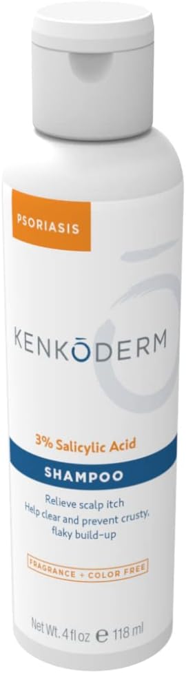 Kenkoderm Psoriasis Shampoo, 4 Oz, 3% Salicylic Acid, Anti Dandruff & Seborrheic Dermatitis, Fragrance Free,