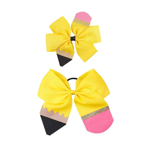 Pencil Girls Jumbo Hair Bow Ponytail Holder Clips for Cheerleader Girls, 1 Count (Yellow)