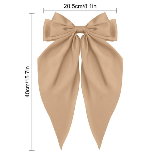 Silky Satin Hair Bows for Women, 2Pcs Oversized Black Hair Ribbons with Long Tail Clips, Aesthetic Accessories
