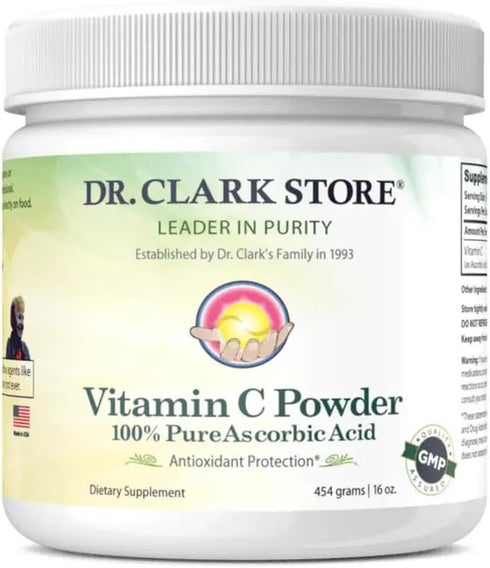 Dr Clark Vitamin C Powder Ascorbic Acid - Immune Support Supplement, Gluten Free, 454gm | 16oz