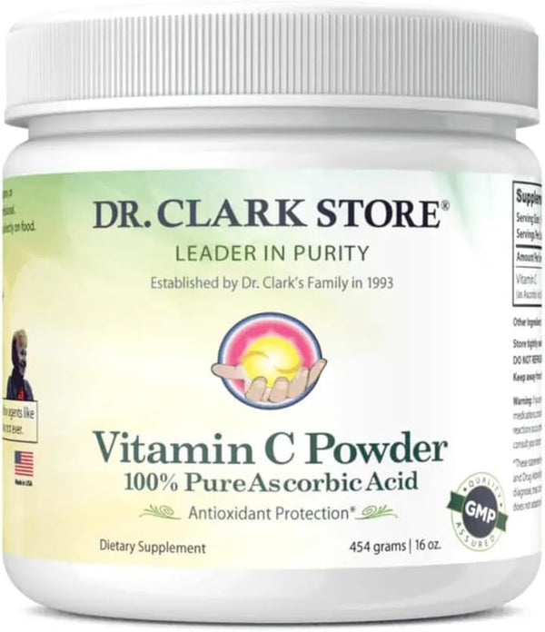 Dr Clark Vitamin C Powder Ascorbic Acid - Immune Support Supplement, Gluten Free, 454gm | 16oz