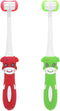2 Pieces 3 Sided Toddler Toothbrush - Soft Bristles for Kids Tooth and Gum Care (C4 Red+Green)