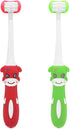 2 Pieces 3 Sided Toddler Toothbrush - Soft Bristles for Kids Tooth and Gum Care (C4 Red+Green)