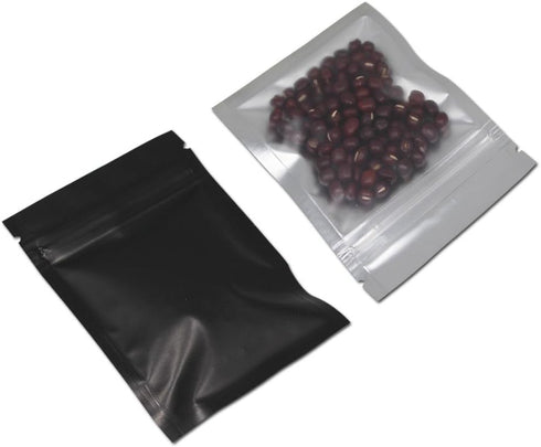 FERENLI 100 Pcs Mylar Zipper Lock Bag - Matte Foil Airtight Food Storage Bags with Front Window (7.5x10cm, Black)