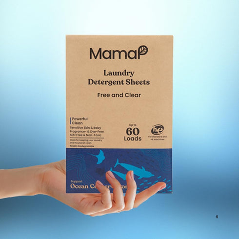MamaP 100% Packaging, 60 Powerful Laundry Detergent Sheets, Fragrance-Free and Hypoallergenic, Natural Ingredients