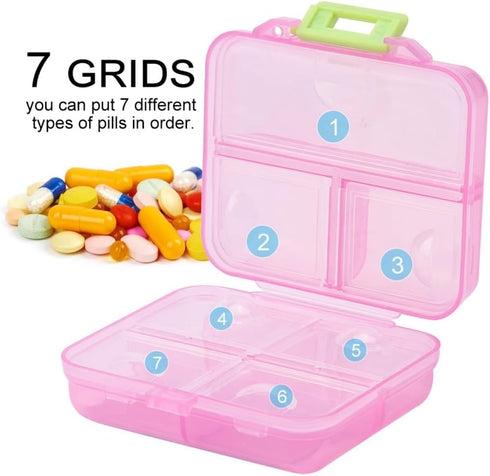 MOPFOL 7 Grids Weekly Pills Organizer - Portable Medicines Case for Travel, Leak-Proof Compartments with Secure
