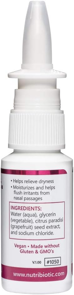 NutriBiotic Nasal Spray, 1 Fl Oz, Nasal Lubricant with Grapefruit Seed Extract, Drug-Free & Non-Medicated