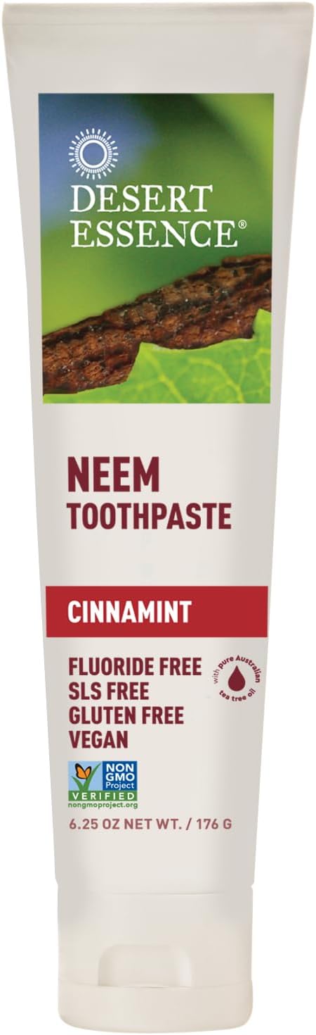 Desert Essence Natural Neem Toothpaste - Cinnamint - 6.25 Oz - Pure Essential Oil, Baking Soda, Sea Salt