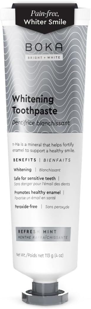 Boka Fluoride Free Toothpaste, Nano Hydroxyapatite, Sensitive Teeth Whitening, Refresh Mint Flavor, 4 Fl Oz 1Pk