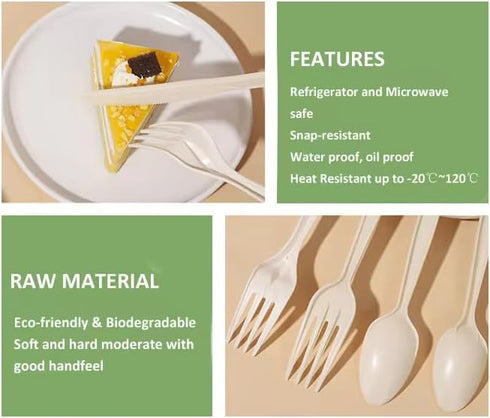 100% Eco Friendly Compostable Spoons, 50 Large Disposable Utensils, Cornstarch Based, Durable and Heat Resistant