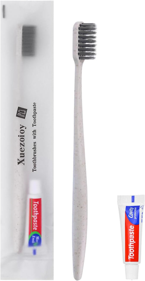 Disposable Toothbrushes with Toothpaste, 30 Pack Apricot Individually Wrapped Travel Toothbrushes Kit