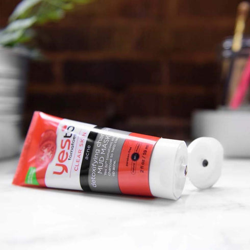 Yes To Tomatoes Clear Skin Detoxifying Charcoal Mud Mask For Acne Prone Skin Draw Out Impurities And Prevent Breakouts Contains Salicylic Acid 96 Natural Ingredients, Red, Tomato, 2.006 Fl Oz