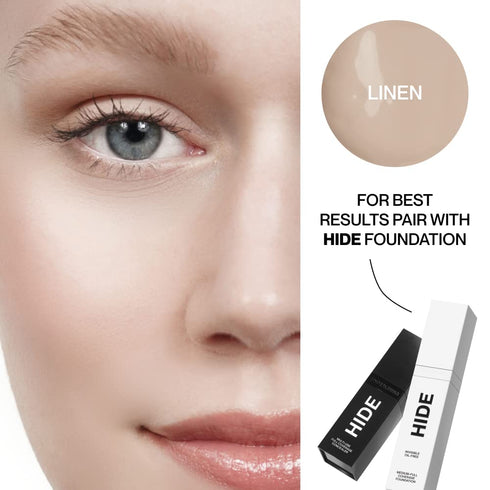 HIDE Liquid Concealer, Oil Free Concealer for Blemishes, Dark Circles & Scars, Medium to Full Coverage, Linen, 0.5 fl oz