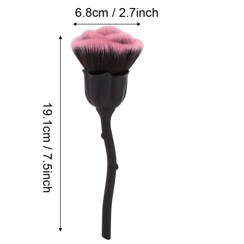 Rose Shaped Nail Dust Brush, Long Handle Nail Powder Brush for Makeup & Manicure Dust Remover Brush for Clean (Black +