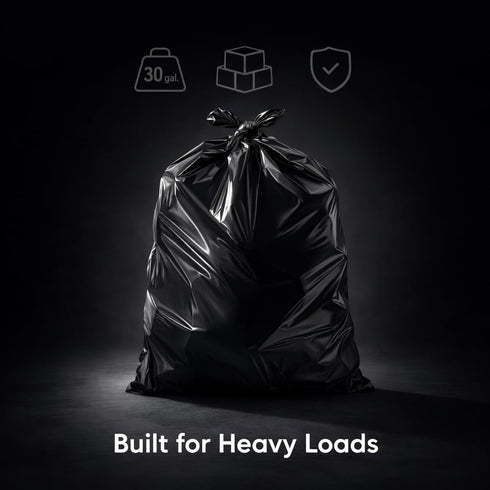 Rayverion 30 20 Count Gallon Large Flap Tie Trash Bags, Heavy Duty Draw Tie Garbage Bags, Leak Resistant Multipurpose