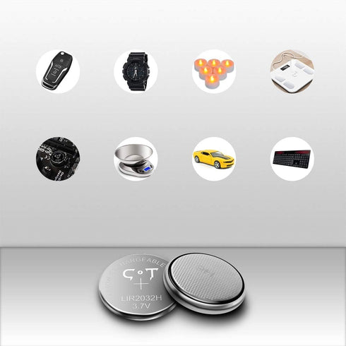 2 Pack 3.7V Lir2032H Rechargeable Coin Batteries for Key Fob, High Capacity 70mAh Lithium 2032 Button Cells