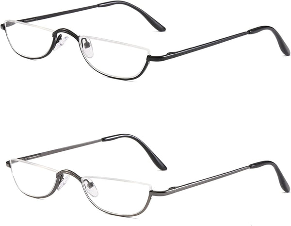 KoKoBin Half Reading Glasses | 2 Pairs Half Rim Metal Frame Readers for Men and Women | Black and Gunmetal 1.25
