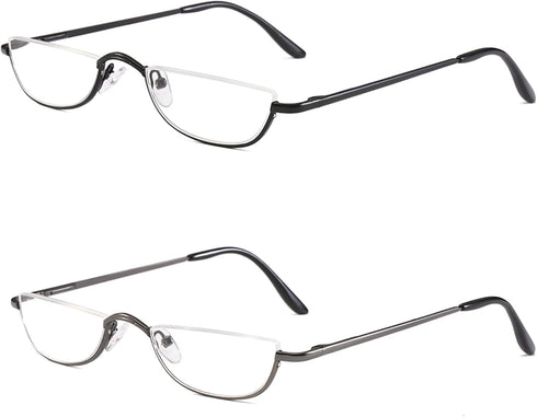 KoKoBin Half Reading Glasses, 2 Pairs Half Rim Metal Frame Glasses for Men and Women, Black+Gunmetal 1.75
