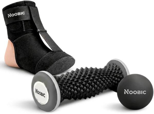 NOOBIC Plantar Fasciitis Night Splint, Foot Roller & Lacrosse Ball for Tension Relief,