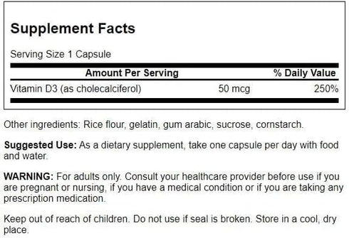 Swanson Higher Potency Vitamin D-3 2000 Iu - Sunshine Vitamin Bone, Immune Support (50 mcg) 250 Capsules