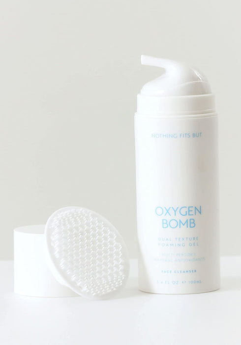 NOTHING FITS BUT Oxygen Bomb with Brush Pad, Dual Texture Foaming Gel Facial Mask & Cleanser, 3.4 Fl Oz (100 ml)