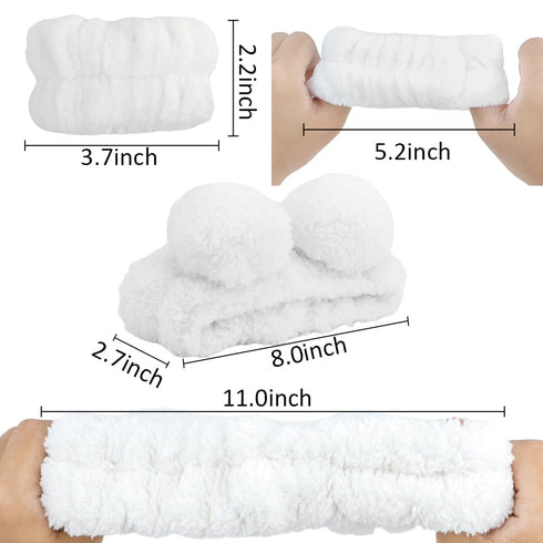 AHONEY Spa Bear Ears Headband Set, Cute Makeup & Skincare Wristbands for Washing Face, Elastic Hair Band (White)
