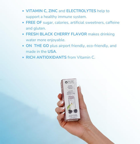 Pure Inventions Antioxidant Vitamin C + Electrolytes - Black Cherry Water Infusion Drops, 30 Servings