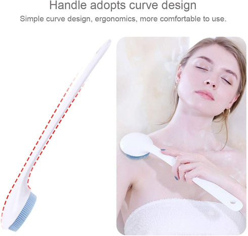 V-TOP Back Scrubber for Shower, Silicone Body Scrubber with Long Handle and Soft Bristles, Bath Exfoliator Brush