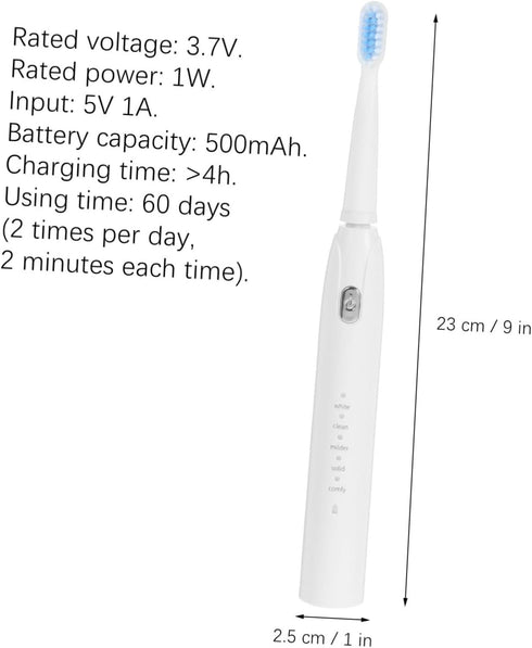 OUNONA Electric Toothbrush with Soft Bristle Five Vibration Modes USB Rechargeable Built in Battery for Adults Deep Gum