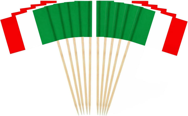 JAVD CYPS 100 Pcs Italy Flag Toothpick Flags, Mini Stick Cupcake Toppers for Party Decoration and Celebration