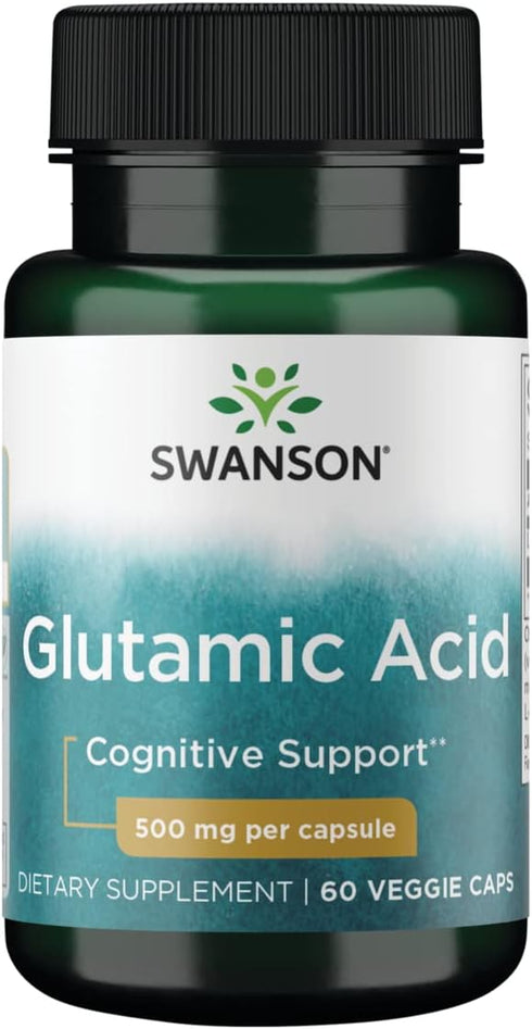 Swanson Amino Acid Glutamic Acid, 60 Veg Capsules, 500 Milligrams