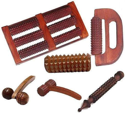 TruekartDeals Jimmy Massage Wooden Foot Roller Massager Set, Hand Face Neck Acupressure Tools