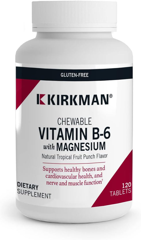 Kirkman Vitamin B6 with Magnesium - 120 Tablets - Chewable Wafer Supplement - Hypoallergenic