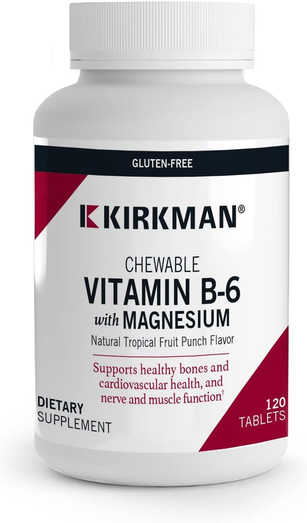 Kirkman Vitamin B6 with Magnesium - 120 Tablets - Chewable Wafer Supplement - Hypoallergenic