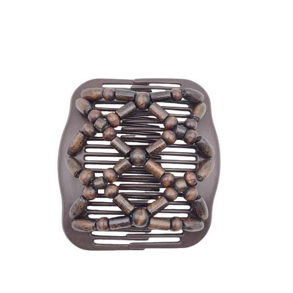 Lovef Women Magic Hair Combs Wood Beaded Stretch Double Side Combs Clips Bun Maker Hair Accessories (bead coffee 1)