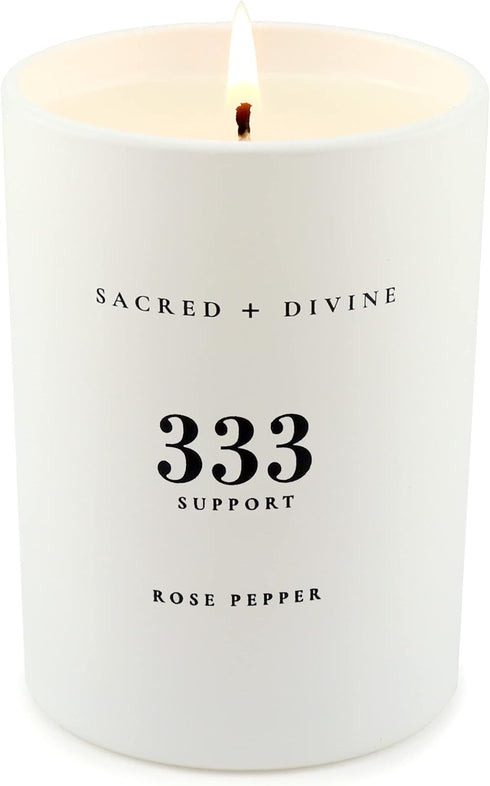 Sacred + Divine 333 80 "Support Scented Intention Candle, Rose Pepper, Angel Number Manifestation Candle, Soy Coconut