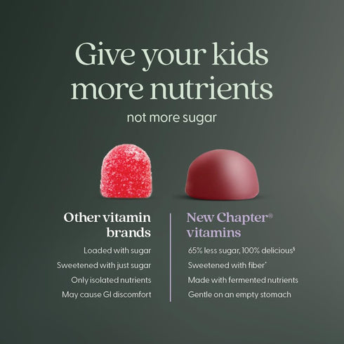 New Chapter Gummies 65% Gummy D3 60ct Kids Multivitamin - Less Sugar, Kids Vitamins with Vitamins C, & Zinc, Non-GMO