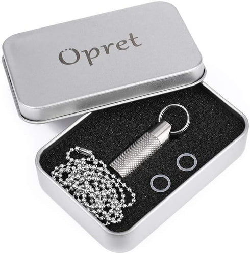 Opret Waterproof Titanium Pill Container with Keychain & Necklace - Mini Pill Holder for Travel