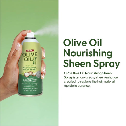 ORS Olive Oil Nourishing Sheen Spray - Infused with Coconut for Restorative Shine, Alcohol Free, 2 Ounce