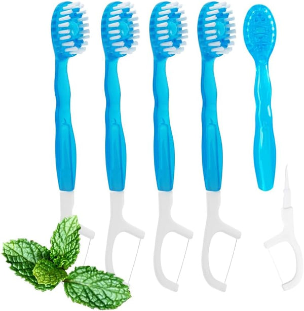 Mini Disposable Toothbrushes with Toothpaste, 5 in 1 Travel Portable Toothbrush with Tongue Scraper & Picks
