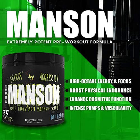 DARK METAL Inc. Manson High Stim Pre Workout Powder, Energy Focus Strength, Blue Raspberry, 35 Servings