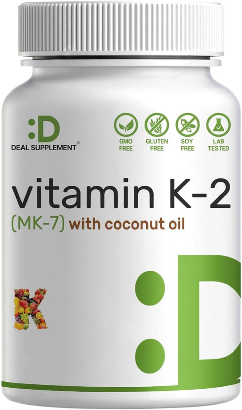 DEAL SUPPLEMENT Vitamin K2 MK-7 200mcg Per Serving, 240 Coconut Oil Softgels
