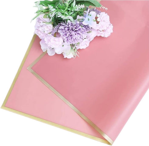 Pure Color Gold Edge Flower Wrapping Paper, 20 Sheets Waterproof 23x23Inch for Valentine's Day DIY Crafts