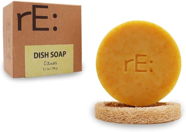 rE: Eco-Friendly Dish Washing Soap Bar with Loofah Holder, Citrus Scented, Plastic Free