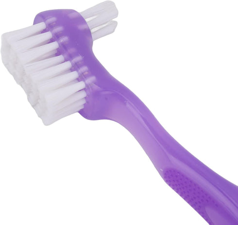 Portable False Teeth Cleaning Brush, Elderly Denture Brush with Container for Home Travel (Purple)