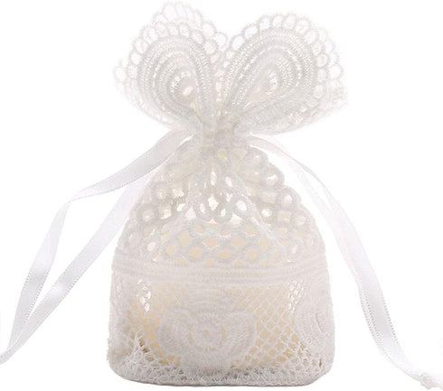 Teensery 3 Pcs Cotton Drawstring Gift Bags Embroidery Lace Floral Pouches for Christmas