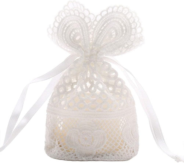 Teensery 3 Pcs Cotton Drawstring Gift Bags Embroidery Lace Floral Pouches for Christmas